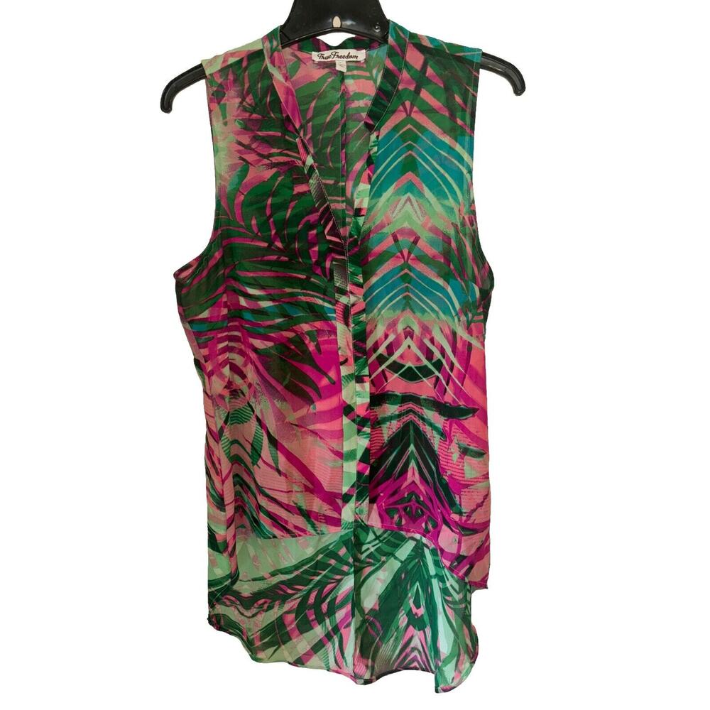 True Freedom Women’s Large Flowy Palms Soft Sheer High Low Pullover Top